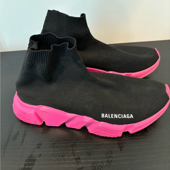 Balenciaga Shoes - Balenciaga Black and Pink Sock Speed Trainers Size 9